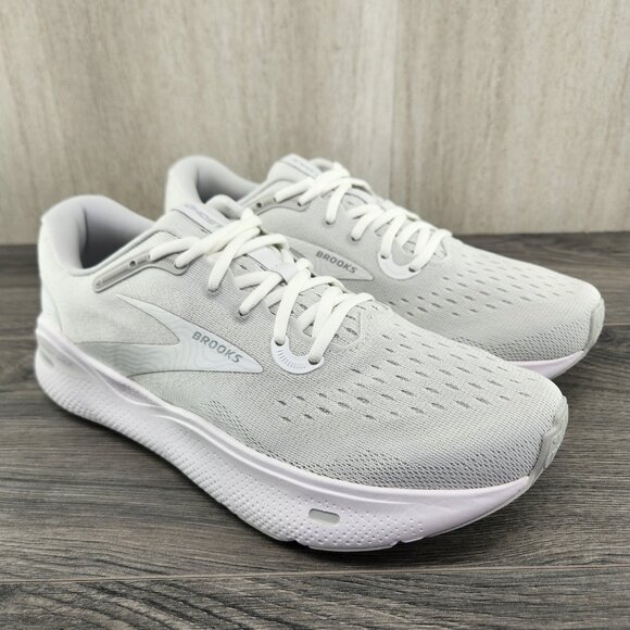Brooks Ghost Max Size 8 Mens White Oyster Metallic Silver Running Shoes - Picture 1 of 10